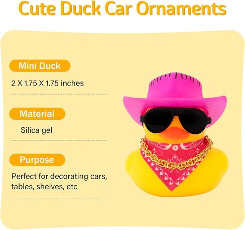 wonuu Car Decorations Stripe Cowboy Hat Rubber Ducks, Dashboard Rubber Ducky for Car Ornament Cute Duck with Hat, Glasses, Necklace, Scarf, Pink in Saudi Arabia