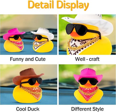 wonuu Car Decorations Stripe Cowboy Hat Rubber Ducks, Dashboard Rubber Ducky for Car Ornament Cute Duck with Hat, Glasses, Necklace, Scarf, Pink in Saudi Arabia