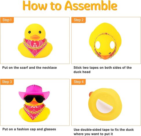 wonuu Car Decorations Stripe Cowboy Hat Rubber Ducks, Dashboard Rubber Ducky for Car Ornament Cute Duck with Hat, Glasses, Necklace, Scarf, Pink in Saudi Arabia