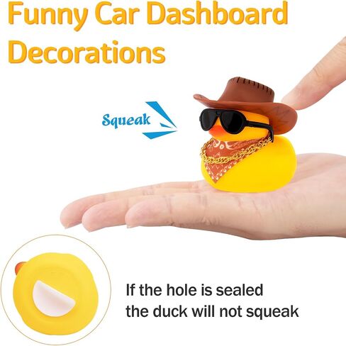 wonuu Car Decorations Stripe Cowboy Hat Rubber Ducks, Dashboard Rubber Ducky for Car Ornament Cute Duck with Hat, Glasses, Necklace, Scarf, Pink in Saudi Arabia