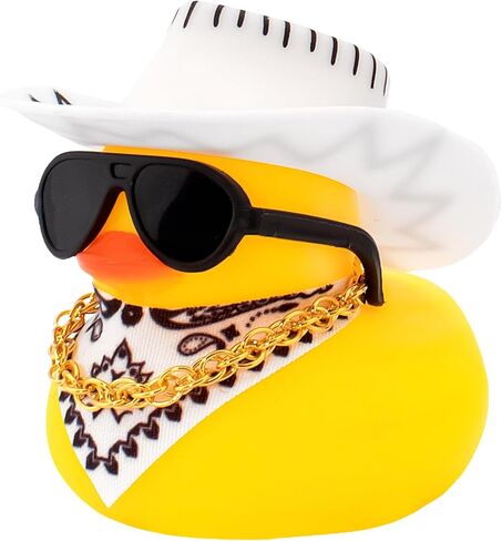 wonuu Car Decorations Stripe Cowboy Hat Rubber Ducks, Dashboard Rubber Ducky for Car Ornament Cute Duck with Hat, Glasses, Necklace, Scarf, Pink in Saudi Arabia