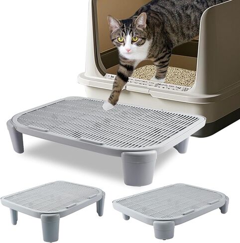 Adjustable Cat Litter Ramp for Elevated Cat Litter Box, Double Layered Litter Trapper with Filter Function, Easy Clean, Non-Slip Step and Stair-Gray in Kuwait