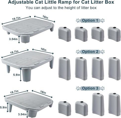 Adjustable Cat Litter Ramp for Elevated Cat Litter Box, Double Layered Litter Trapper with Filter Function, Easy Clean, Non-Slip Step and Stair-Gray in Kuwait