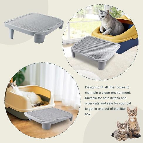 Adjustable Cat Litter Ramp for Elevated Cat Litter Box, Double Layered Litter Trapper with Filter Function, Easy Clean, Non-Slip Step and Stair-Gray in Kuwait
