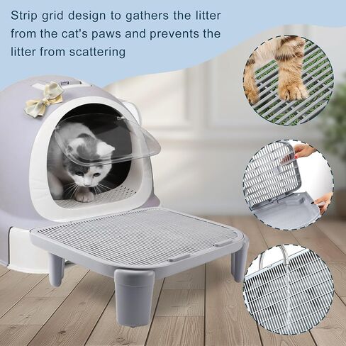 Adjustable Cat Litter Ramp for Elevated Cat Litter Box, Double Layered Litter Trapper with Filter Function, Easy Clean, Non-Slip Step and Stair-Gray in Kuwait