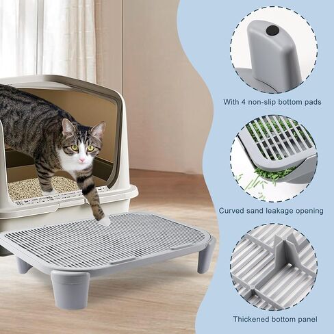 Adjustable Cat Litter Ramp for Elevated Cat Litter Box, Double Layered Litter Trapper with Filter Function, Easy Clean, Non-Slip Step and Stair-Gray in Kuwait