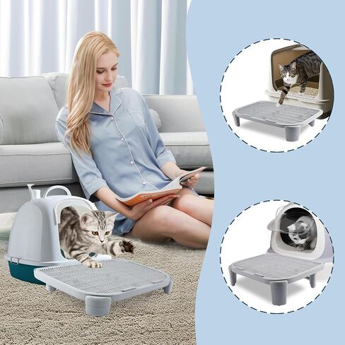 Adjustable Cat Litter Ramp for Elevated Cat Litter Box, Double Layered Litter Trapper with Filter Function, Easy Clean, Non-Slip Step and Stair-Gray in Kuwait