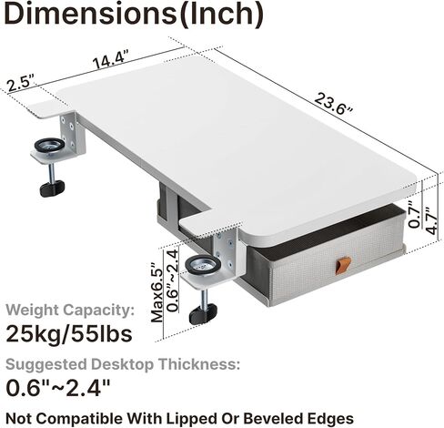 Desk Extender Tray, 28" x 14.4" Clamp On Desk Shelf, Desk Extension with Storage Drawer, Table Desk Arm Rest, Clamp On Keyboard Tray for Office and Home, Workstation Organizer, Large, Black in Saudi Arabia