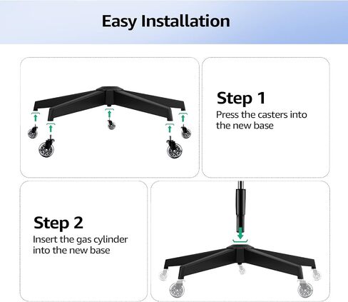 MASTERY MART 28" Heavy Duty Office Chair Base Replacement Parts, 2500 Lbs, Desk Chair Reinforced Metal Leg with Universal Gas Cylinder Hole and Casters Sockets, Matte Black in Saudi Arabia
