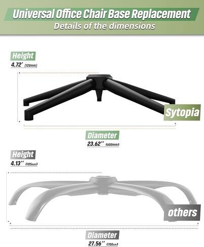 Sytopia 24''(60cm) Office Chair Base Replacement, Heavy Duty Replacement Parts(2400Lbs), Desk Chair Reinforced Metal Leg, Universal Caster and Gas Cylinder Size, Matte Black in Saudi Arabia