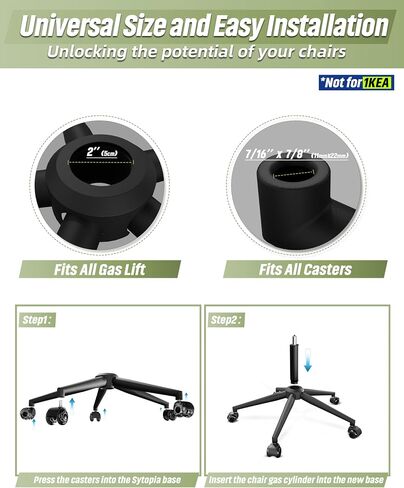 Sytopia 24''(60cm) Office Chair Base Replacement, Heavy Duty Replacement Parts(2400Lbs), Desk Chair Reinforced Metal Leg, Universal Caster and Gas Cylinder Size, Matte Black in Saudi Arabia