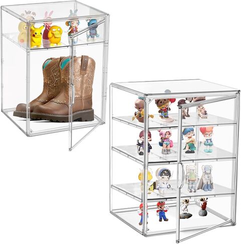 Clear Acrylic Display Case for Figures 4-Tier Collectibles Storage Box with 3 Dividers Stackable Display Stand for Action Figure, Handbag, Shoes,1 Pcs in Saudi Arabia