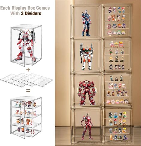 Clear Acrylic Display Case for Figures 4-Tier Collectibles Storage Box with 3 Dividers Stackable Display Stand for Action Figure, Handbag, Shoes,1 Pcs in Saudi Arabia