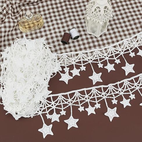 FINGERINSPIRE 7.5 Yards Lace Trim with Leaf Tassel Ribbon White Sewing Fringe Crafts Decorative Trim for Wedding Bridal Dress Party Clothes Decoration in Saudi Arabia