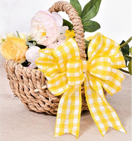 2.5" X 10 Yards Yellow and White Buffalo Plaid Wired Ribbon, Spring Yellow Check Farmhouse Craft Ribbon for DIY Gift Wrapping Wreath Spring Holiday Easter Tree Bow Decoration in Saudi Arabia
