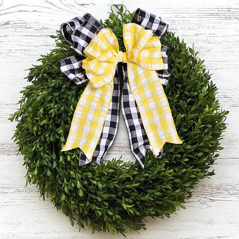 2.5" X 10 Yards Yellow and White Buffalo Plaid Wired Ribbon, Spring Yellow Check Farmhouse Craft Ribbon for DIY Gift Wrapping Wreath Spring Holiday Easter Tree Bow Decoration in Saudi Arabia