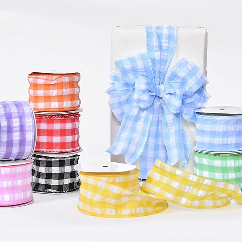 2.5" X 10 Yards Yellow and White Buffalo Plaid Wired Ribbon, Spring Yellow Check Farmhouse Craft Ribbon for DIY Gift Wrapping Wreath Spring Holiday Easter Tree Bow Decoration in Saudi Arabia
