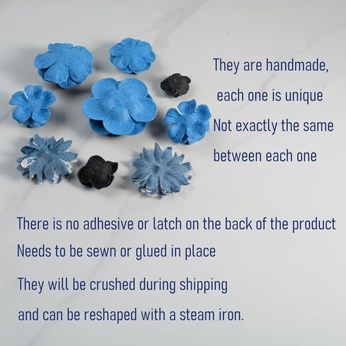 9 PCS Denim Fabric Flower Shape Patch Set，Denim Ribbon Fabric Flowers for Dresses，Denim and Flower Decorations Crafts for Party (Dark Blue) in Saudi Arabia