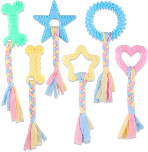 6 PCS Puppy Chew Toys for Teething Small Breed, Puppy Teething Ring, Soft Rubber Durable Dog Teething Toys, Rope Dog Toys, Funny Interactive Toy, Puppy Toys for Small Puppies, Dog Toys Set (Style 3) in Kuwait