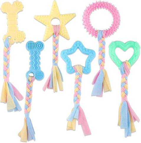 6 PCS Puppy Chew Toys for Teething Small Breed, Puppy Teething Ring, Soft Rubber Durable Dog Teething Toys, Rope Dog Toys, Funny Interactive Toy, Puppy Toys for Small Puppies, Dog Toys Set (Style 3) in Kuwait