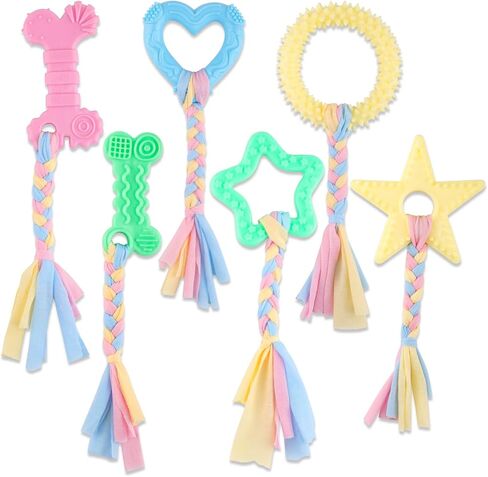 6 PCS Puppy Chew Toys for Teething Small Breed, Puppy Teething Ring, Soft Rubber Durable Dog Teething Toys, Rope Dog Toys, Funny Interactive Toy, Puppy Toys for Small Puppies, Dog Toys Set (Style 3) in Kuwait