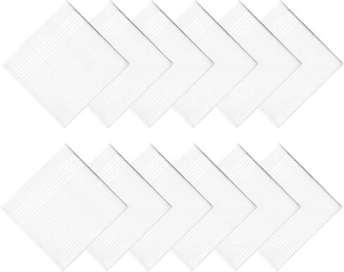 6 Pack Men's Handkerchiefs Cotton White Handkerchiefs for Men Solid Color Gents Hankies with Stripe for Wedding Party, Gift for Men Women, 14.96*14.96 inch in Saudi Arabia