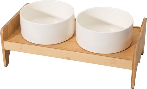 Elevated Ceramic Dog Bowl Set - Double Dog Bowls with Bamboo Stand Anti Vomiting - Raised Dog Food and Water Bowl Set - Dog Feeding Bowls - Fit for Small and Medium Sized Dogs - 28.74 OZ - 3.6 Cups in Saudi Arabia