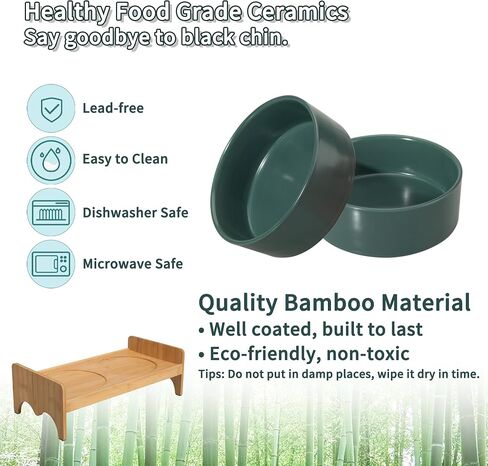 Elevated Ceramic Dog Bowl Set - Double Dog Bowls with Bamboo Stand Anti Vomiting - Raised Dog Food and Water Bowl Set - Dog Feeding Bowls - Fit for Small and Medium Sized Dogs - 28.74 OZ - 3.6 Cups in Saudi Arabia
