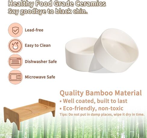 Elevated Ceramic Dog Bowl Set - Double Dog Bowls with Bamboo Stand Anti Vomiting - Raised Dog Food and Water Bowl Set - Dog Feeding Bowls - Fit for Small and Medium Sized Dogs - 28.74 OZ - 3.6 Cups in Saudi Arabia
