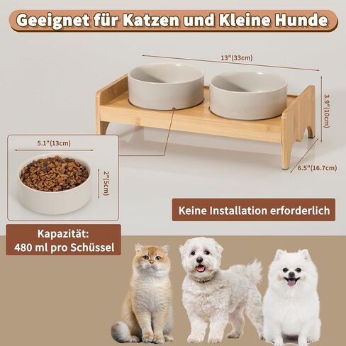 Elevated Ceramic Dog Bowl Set - Double Dog Bowls with Bamboo Stand Anti Vomiting - Raised Dog Food and Water Bowl Set - Dog Feeding Bowls - Fit for Small and Medium Sized Dogs - 28.74 OZ - 3.6 Cups in Saudi Arabia