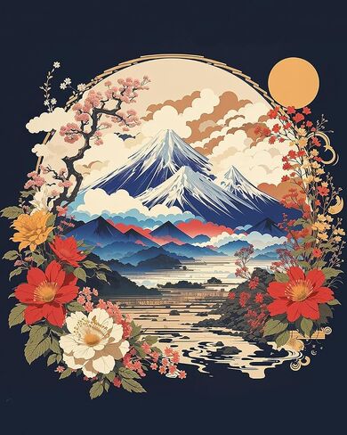 Paint by Numbers for Adults Japanese Style Moutain with Flowers Paint by Numbers for Adults Beginners, Paint by Number Canvas Decoration (16x20 in) in Saudi Arabia