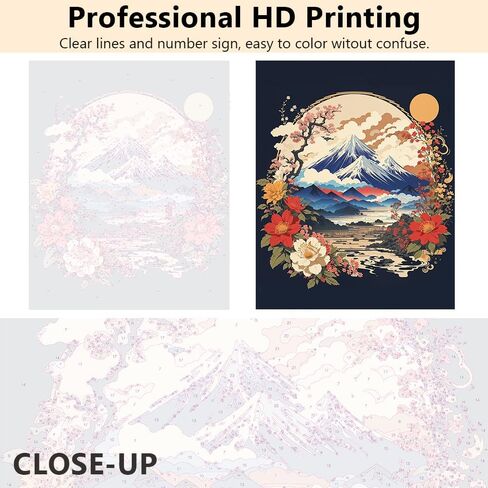 Paint by Numbers for Adults Japanese Style Moutain with Flowers Paint by Numbers for Adults Beginners, Paint by Number Canvas Decoration (16x20 in) in Saudi Arabia