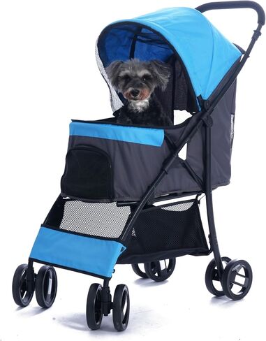 Foldable Jogger Pet Stroller with Weather Cover Storage Basket Pet Travel Carrier for S/M Dogs Cats up to 50lbs (Black) in Saudi Arabia