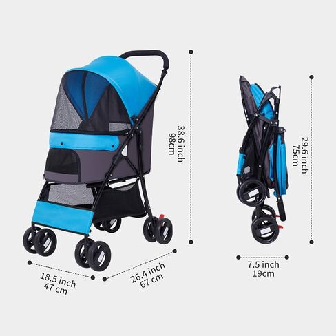 Foldable Jogger Pet Stroller with Weather Cover Storage Basket Pet Travel Carrier for S/M Dogs Cats up to 50lbs (Black) in Saudi Arabia