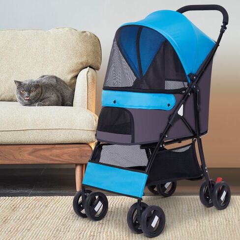 Foldable Jogger Pet Stroller with Weather Cover Storage Basket Pet Travel Carrier for S/M Dogs Cats up to 50lbs (Black) in Saudi Arabia