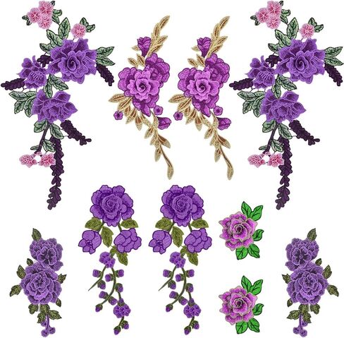 10pcs(5 Pairs) Blue Embroidered Flower Sew On Patches Floral Flower Embroidery Appliques Decorative Patches for DIY Jeans Hat Bag Clothes Sewing Art Crafts, 5 Styles in Kuwait