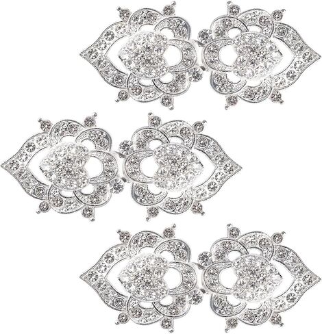 WANDIC Cloak Clasp Fasteners, 3 Pcs 6.3CM Silver Cape Clips with Rhinestone Vintage Snap Sweater Buttons for Clothing Sweater Shawl in Kuwait