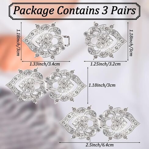 WANDIC Cloak Clasp Fasteners, 3 Pcs 6.3CM Silver Cape Clips with Rhinestone Vintage Snap Sweater Buttons for Clothing Sweater Shawl in Kuwait