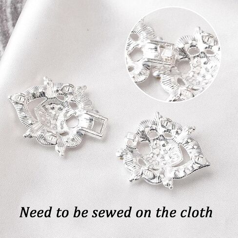 WANDIC Cloak Clasp Fasteners, 3 Pcs 6.3CM Silver Cape Clips with Rhinestone Vintage Snap Sweater Buttons for Clothing Sweater Shawl in Kuwait