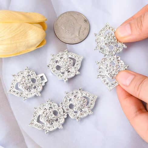WANDIC Cloak Clasp Fasteners, 3 Pcs 6.3CM Silver Cape Clips with Rhinestone Vintage Snap Sweater Buttons for Clothing Sweater Shawl in Kuwait