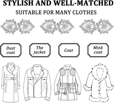 WANDIC Cloak Clasp Fasteners, 3 Pcs 6.3CM Silver Cape Clips with Rhinestone Vintage Snap Sweater Buttons for Clothing Sweater Shawl in Kuwait