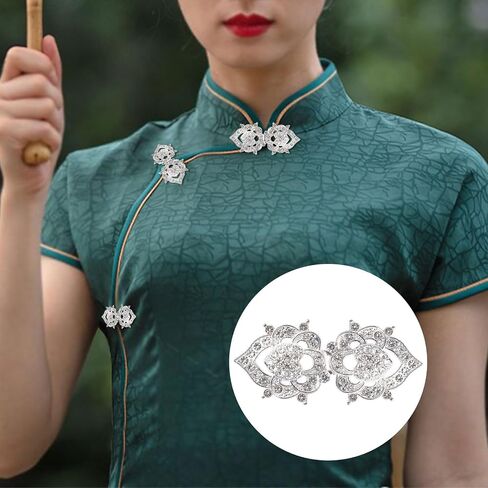 WANDIC Cloak Clasp Fasteners, 3 Pcs 6.3CM Silver Cape Clips with Rhinestone Vintage Snap Sweater Buttons for Clothing Sweater Shawl in Kuwait