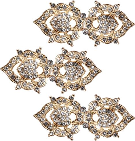 WANDIC Cloak Clasp Fasteners, 3 Pcs 6.3CM Silver Cape Clips with Rhinestone Vintage Snap Sweater Buttons for Clothing Sweater Shawl in Kuwait