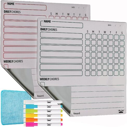 Mr. Pen Magnetic Dry Eraser Chore Board for Multiple Kids, 2 Pack with 6 Eraser Cap Markers, Refrigerator Magnetic Chore Chart in Saudi Arabia