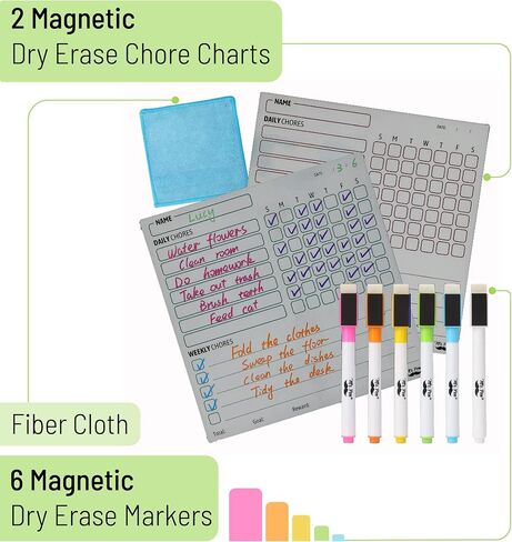 Mr. Pen Magnetic Dry Eraser Chore Board for Multiple Kids, 2 Pack with 6 Eraser Cap Markers, Refrigerator Magnetic Chore Chart in Saudi Arabia