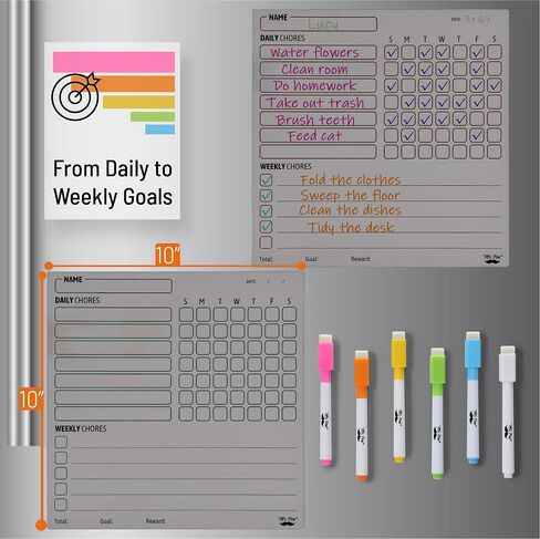 Mr. Pen Magnetic Dry Eraser Chore Board for Multiple Kids, 2 Pack with 6 Eraser Cap Markers, Refrigerator Magnetic Chore Chart in Saudi Arabia
