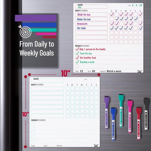 Mr. Pen Magnetic Dry Eraser Chore Board for Multiple Kids, 2 Pack with 6 Eraser Cap Markers, Refrigerator Magnetic Chore Chart in Saudi Arabia