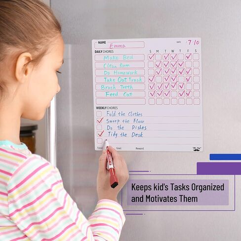 Mr. Pen Magnetic Dry Eraser Chore Board for Multiple Kids, 2 Pack with 6 Eraser Cap Markers, Refrigerator Magnetic Chore Chart in Saudi Arabia