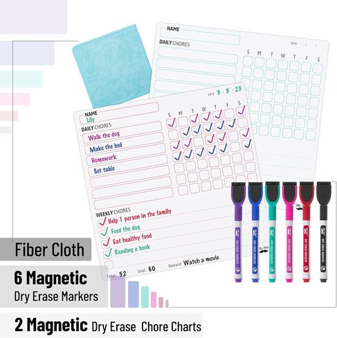 Mr. Pen Magnetic Dry Eraser Chore Board for Multiple Kids, 2 Pack with 6 Eraser Cap Markers, Refrigerator Magnetic Chore Chart in Saudi Arabia