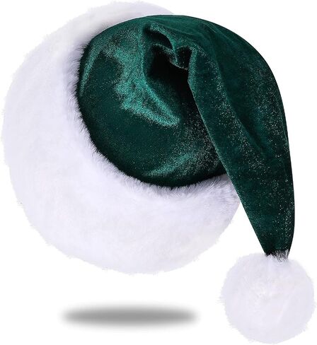 Santa Hat, Santa Hat for Kids, Unisex Velvet Comfort Green Christmas Hats Extra Thicken Classic Plush for Christmas New Year Festive Holiday Party Supplies in Saudi Arabia